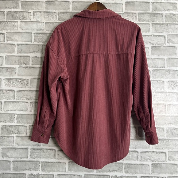 Corduroy Rose Pink Crushed Button Front Lightweight Boutique Shaket Jacket Sz M - Picture 2 of 6